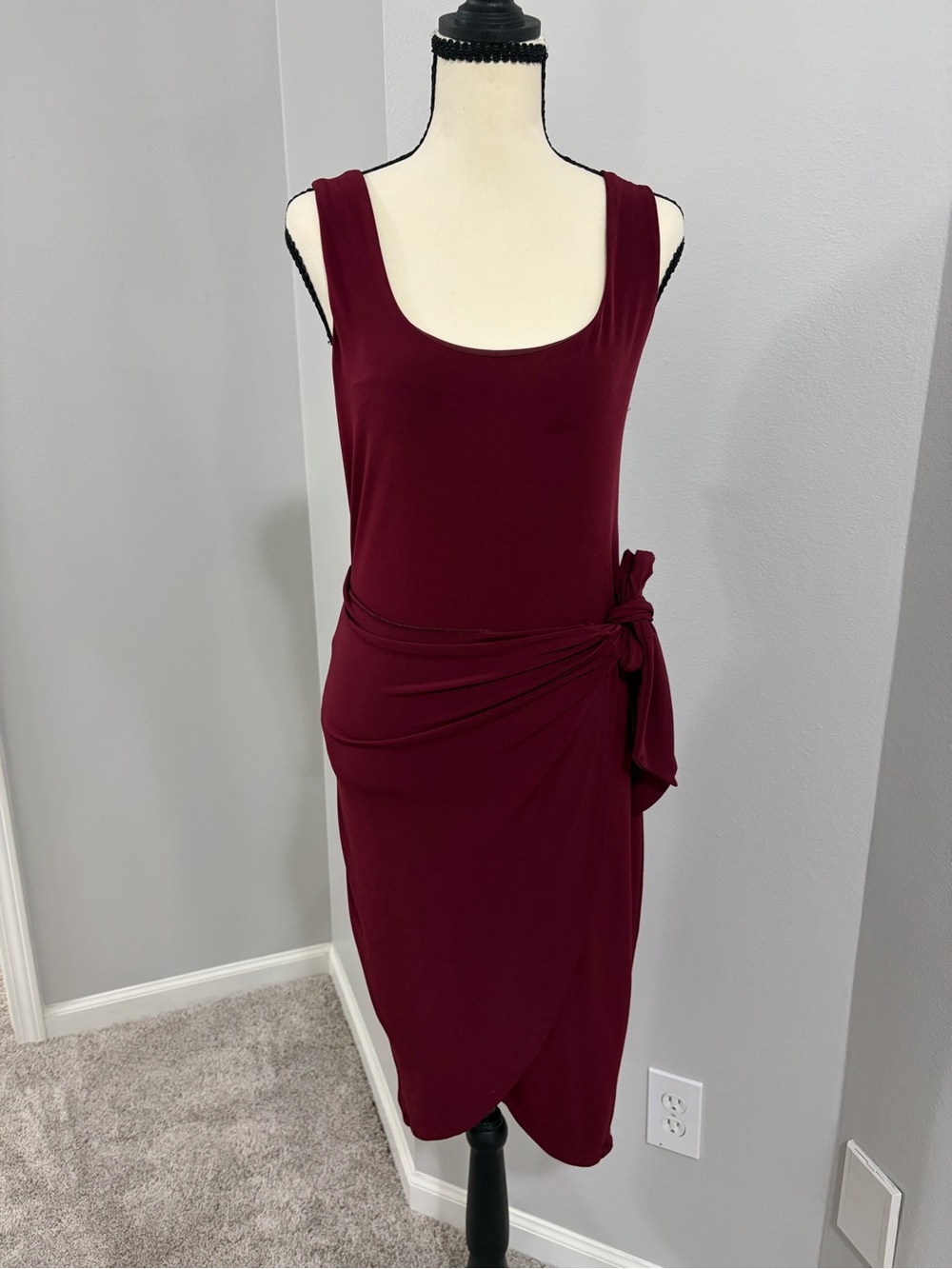 Express Sleeveless Wrap-Side Midi Dress in Burgundy
